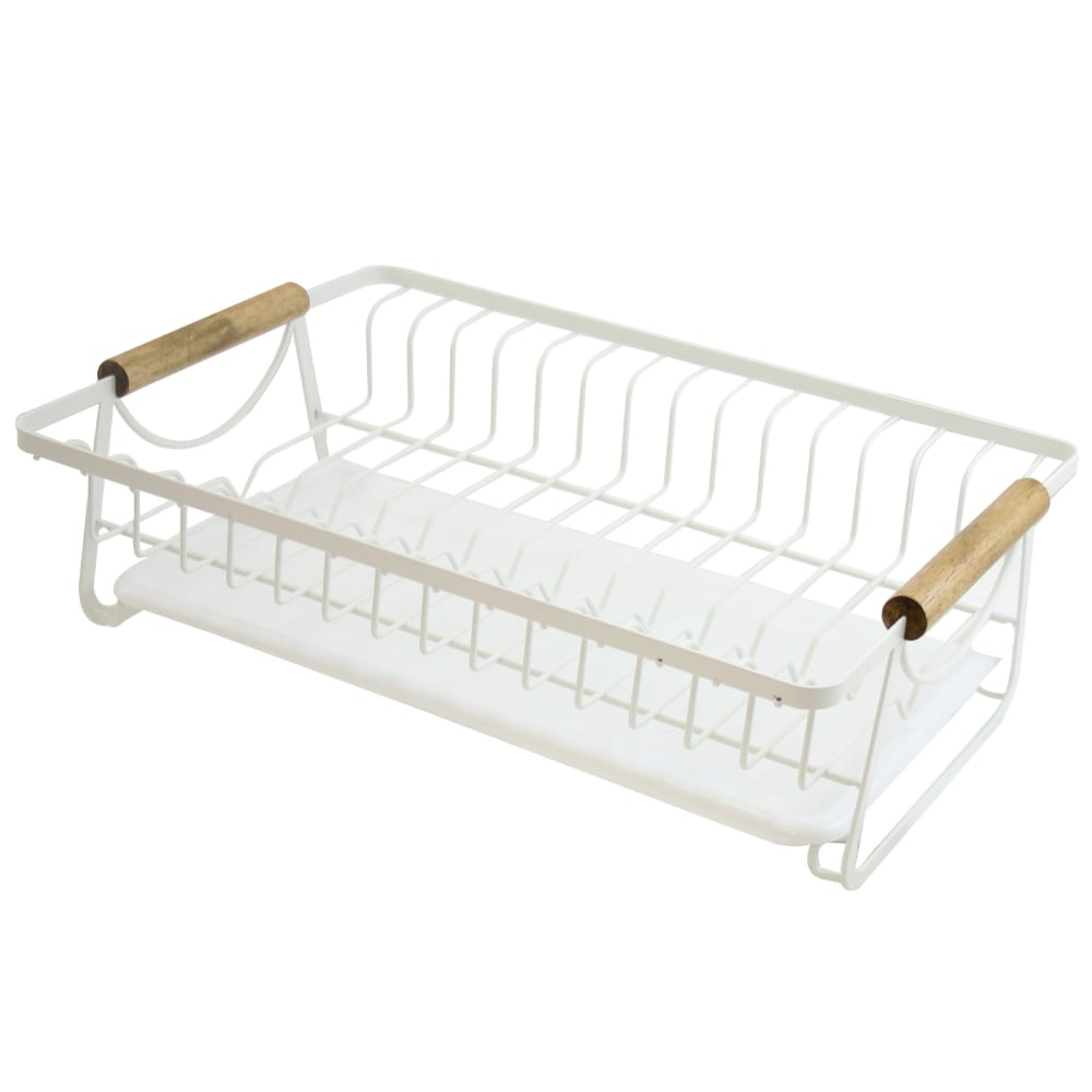 Wadiga Égouttoir à vaisselle blanc et bois 39.8x29.4x14cm - Métal
