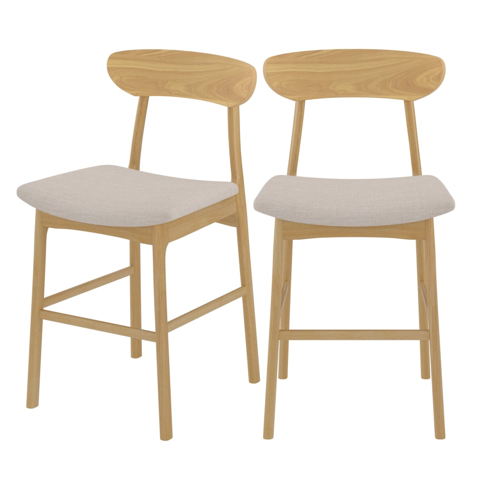 Maison Pavane 2er-Set Stühle für zentrale Insel 66 cm in beige Stoff und Holz style vintage - Holz