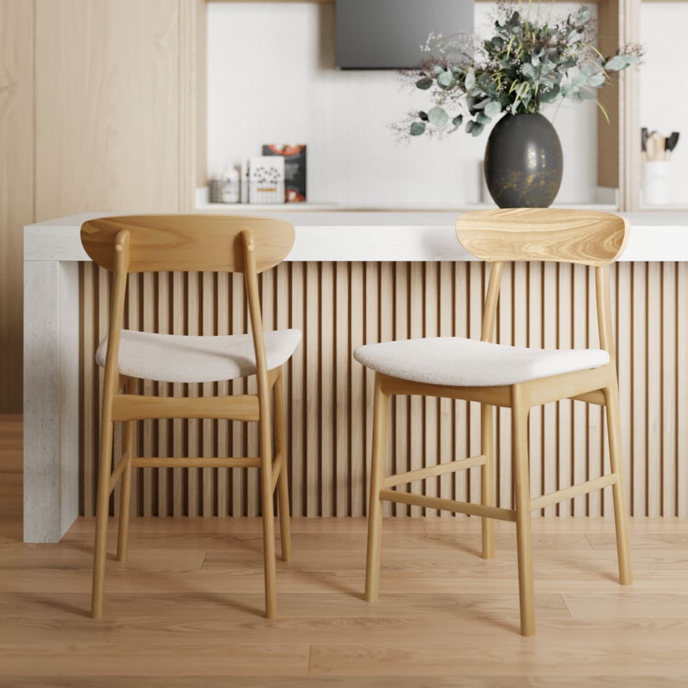 Lot de 2 chaises pour îlot central 66 cm en tissu beige et bois