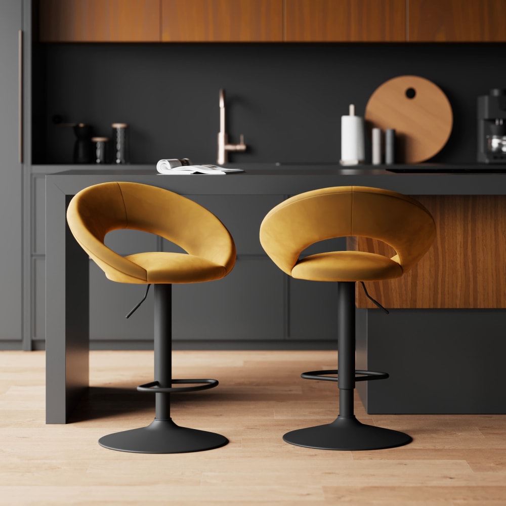 Lot de 2 chaises de bar en velours jaune curry 61/76,5 cm - Maisons du Monde