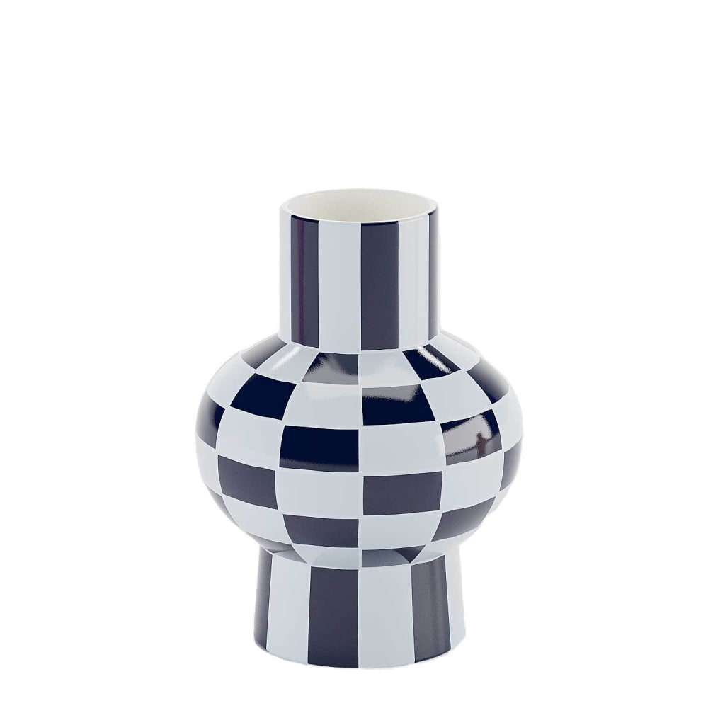 Vase céramique motif damier bleu 20cmx15cm