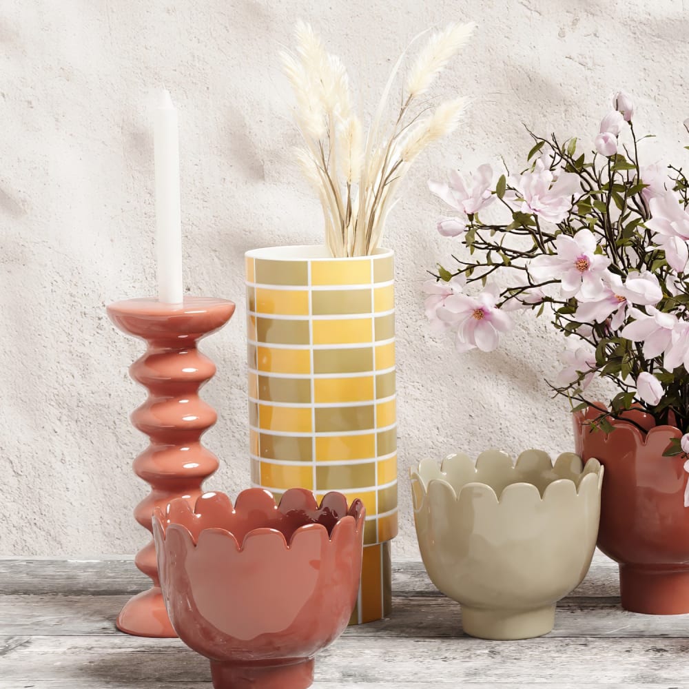 Vase céramique tube à damier jaune 31cmx12,5cm - Maisons du Monde