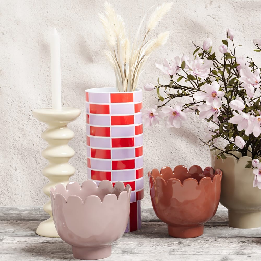 Vase céramique tube à damier rouge 31cmx12,5cm - Maisons du Monde