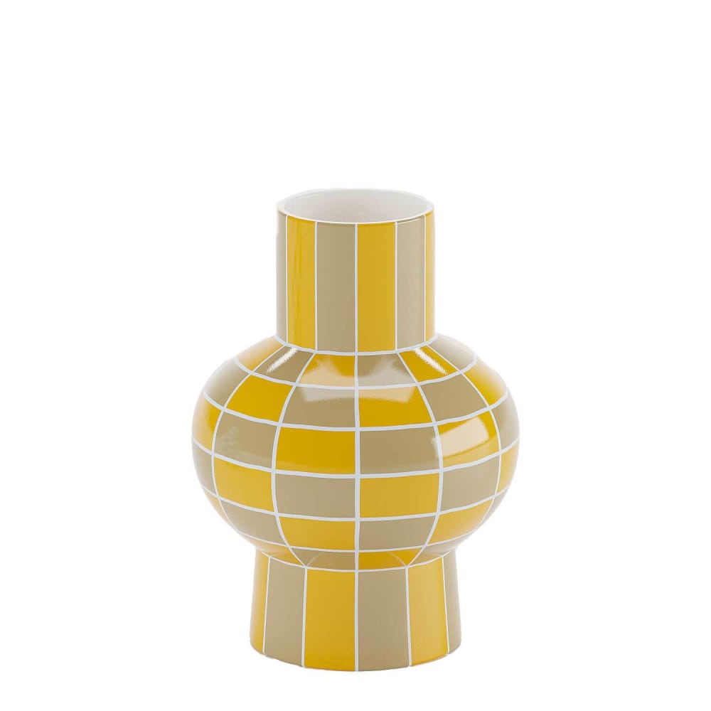 Vase céramique motif damier jaune 20cmx15cm