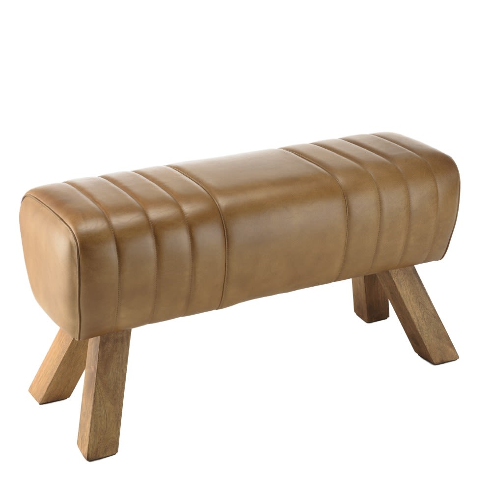 banc matelassé cuir - bois pieds