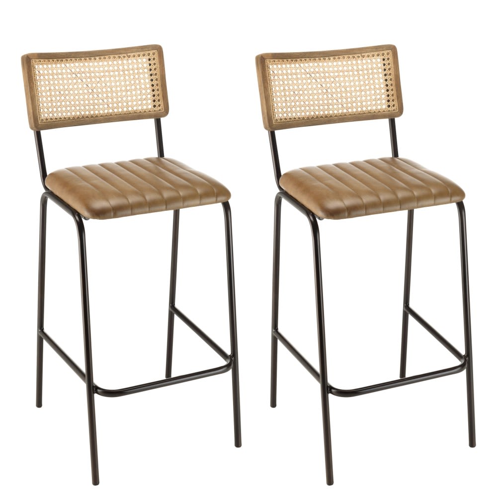 Lot de 2 tabourets de bar assise matelassée cuir dossier droit