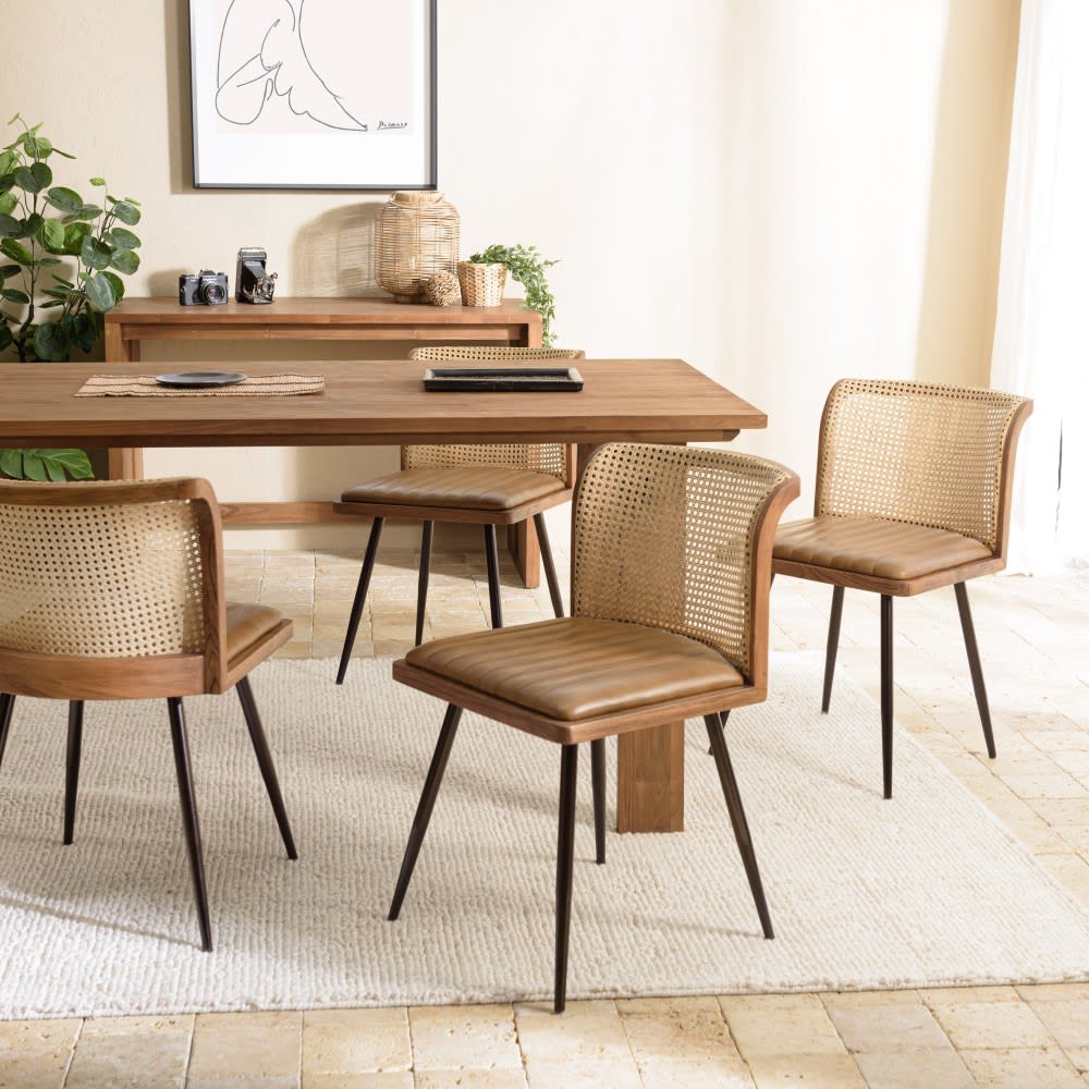 Lot de 2 chaises manguier assise matelassée cuir dossier rotin - Maisons du Monde