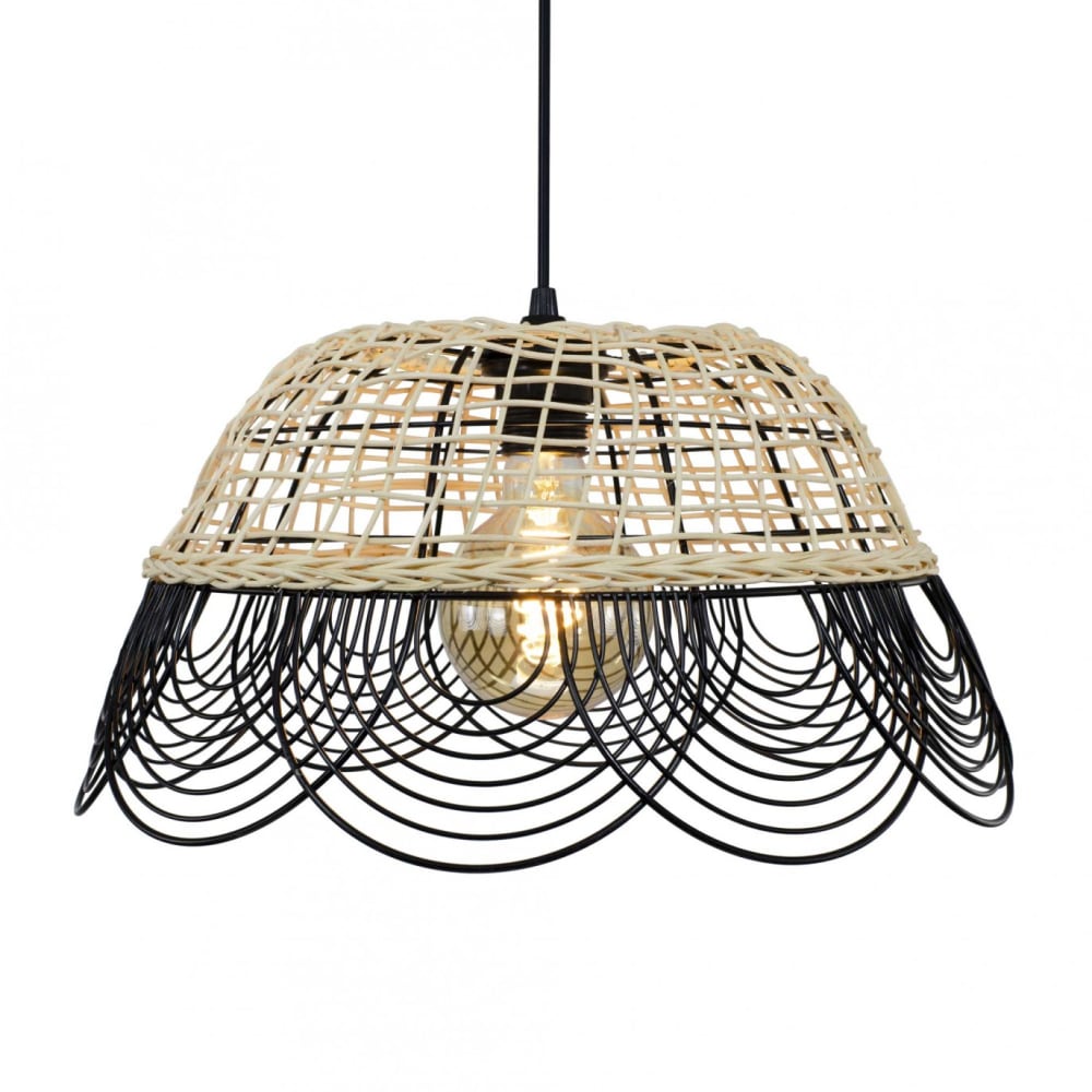 Suspension fleur en métal et rotin tressé