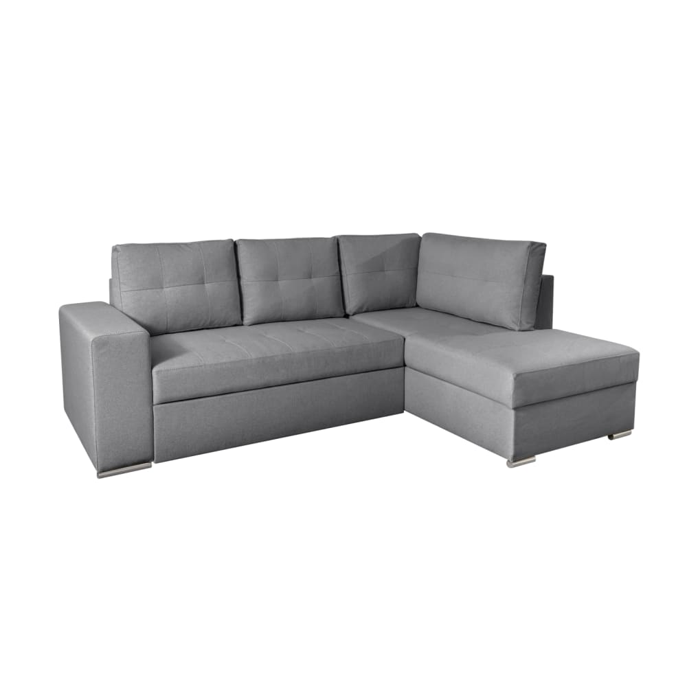Canapé d'angle convertible avec coffre en tissu - Gris - Angle droit