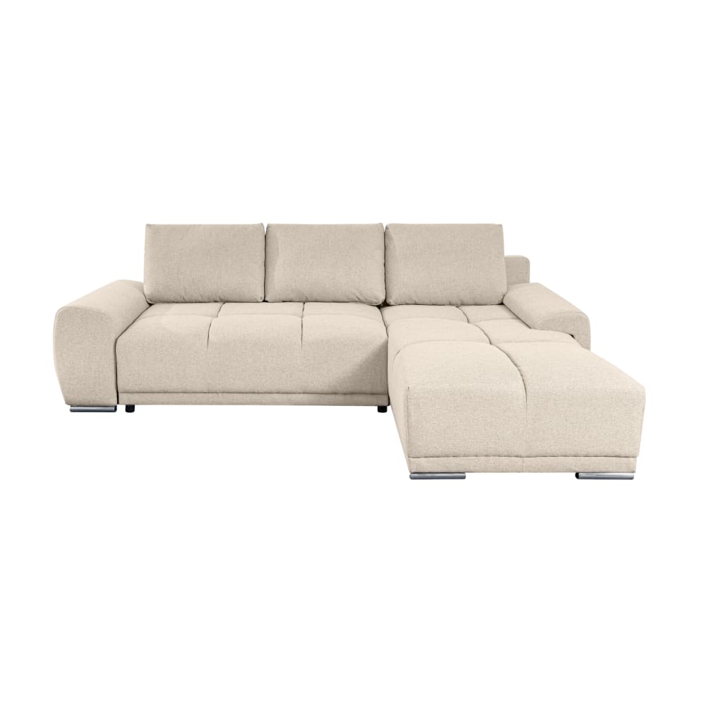 Canapé d'angle convertible avec coffre en tissu - Beige - Angle Droit