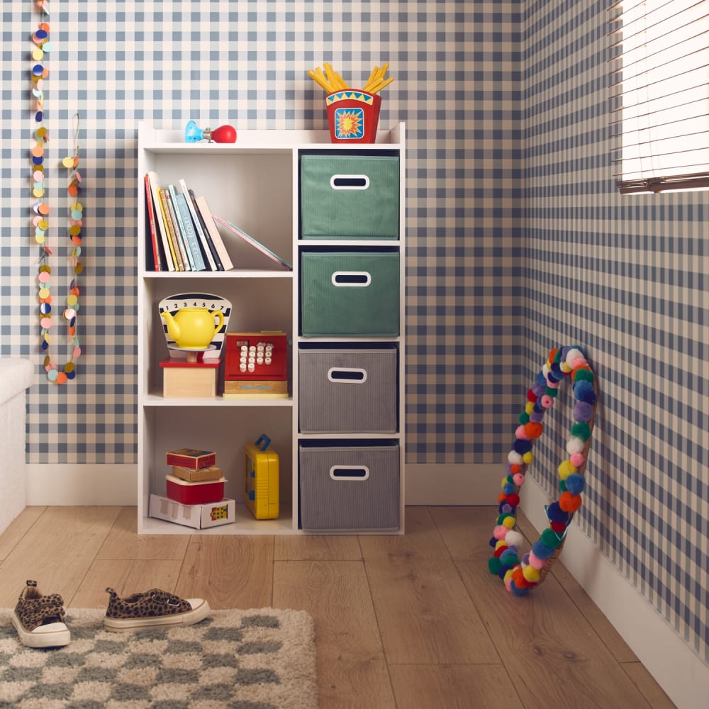 Meuble rangement enfant 2 paniers verts en velours Meuble rangement enfant 2 paniers verts en velours