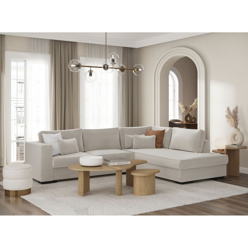 Canapé d'angle XXL 6 places en tissu - Beige - Angle Droit