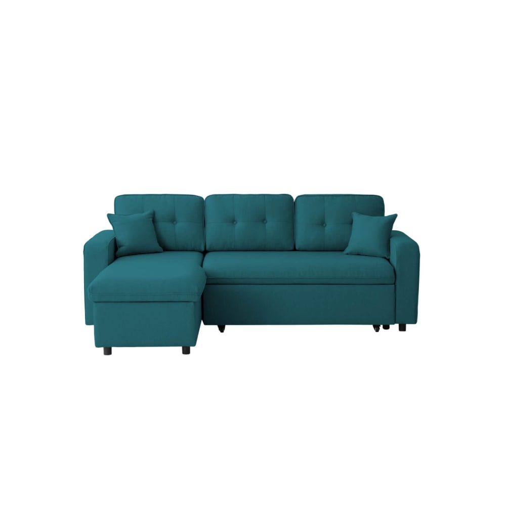 Canapé d'angle convertible réversible en tissu - Bleu pétrole