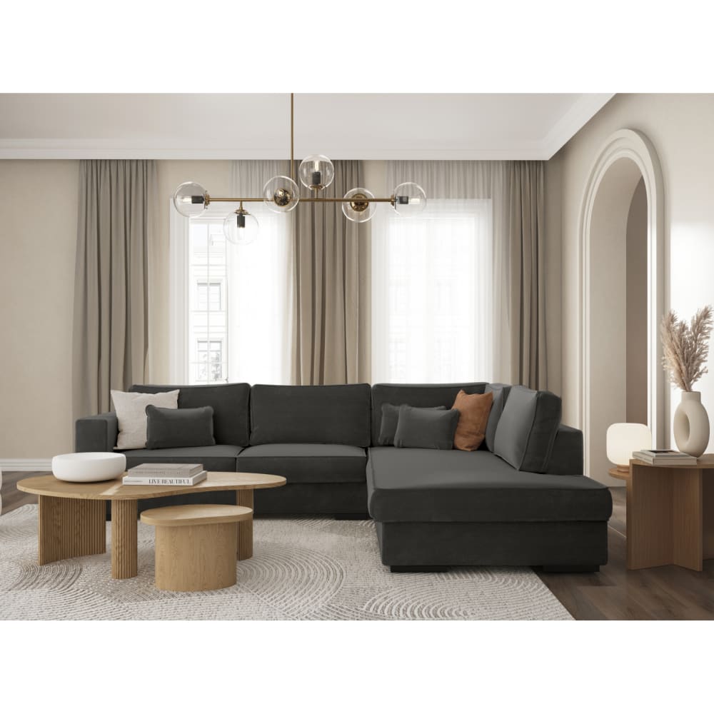 Canapé d'angle XXL 6 places en tissu - Gris foncé - Angle Droit