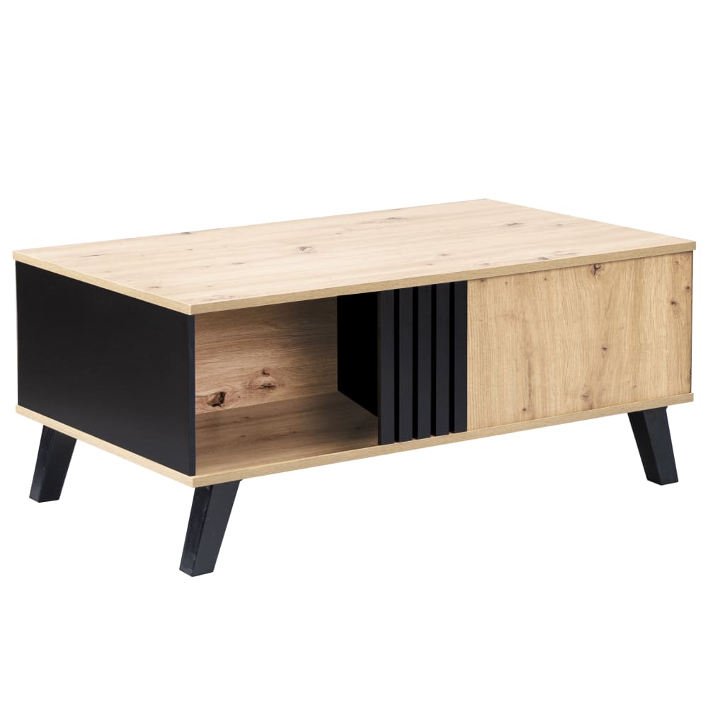 Table basse rectangulaire industriel effet bois et noir 100x60x43cm