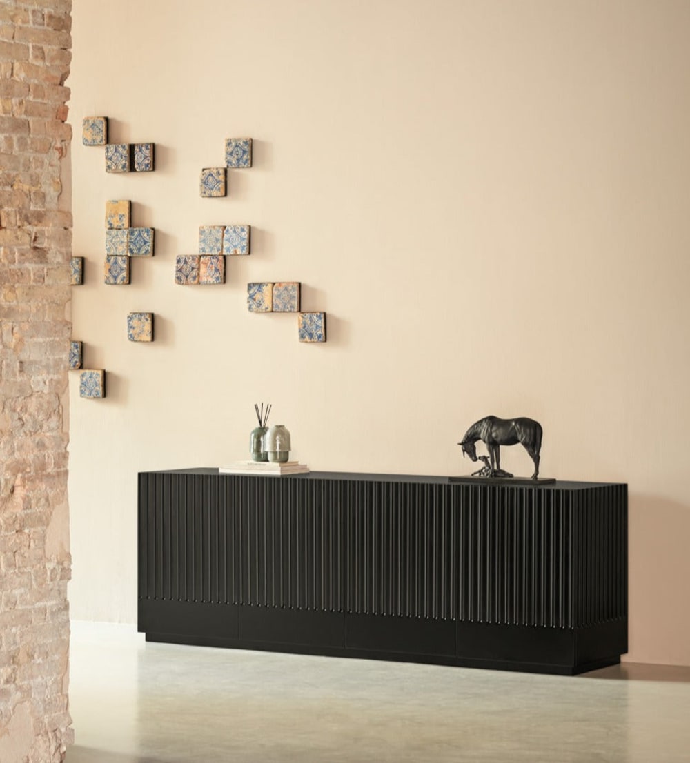 Buffet 4 portes noir 198x48 cm - Maisons du Monde