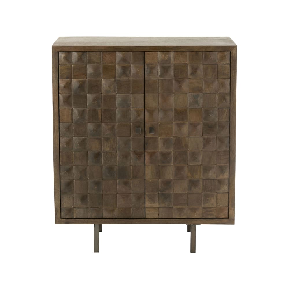 Buffet 2 portes 89x42x104 cm en manguier et métal gris - RULIK