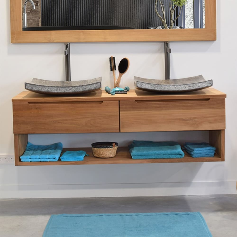 Meuble sous vasque suspendu en teck massif 120 cm