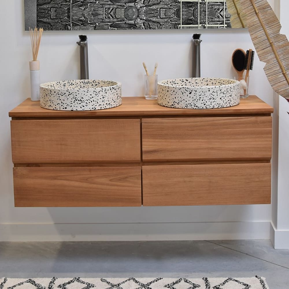 Meuble suspendu 4 tiroirs en teck massif 120 cm