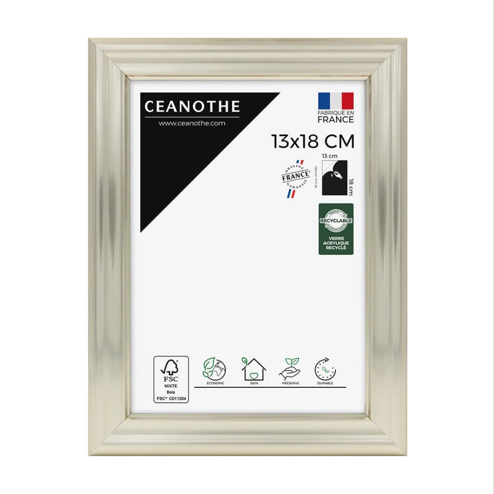 Cadre photo blanc doré 13x18 cm résine recyclée