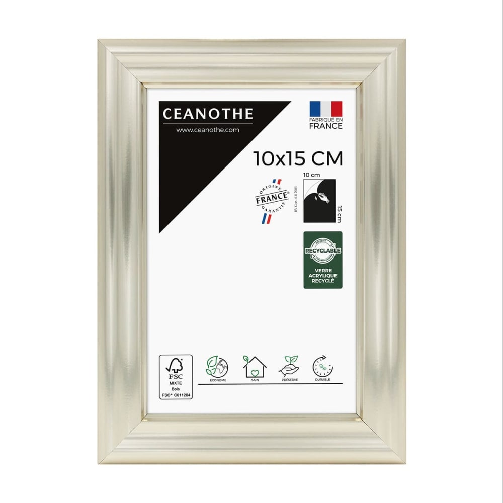 Cadre photo blanc doré 10x15 cm résine recyclée