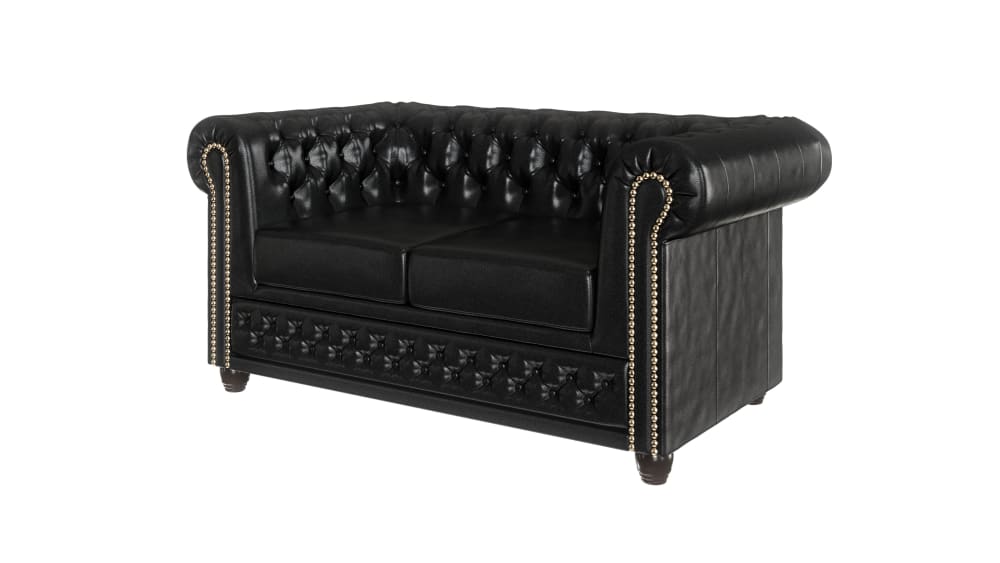 Canapé Chesterfield 2 places avec fonction lit en cuir végan, noir