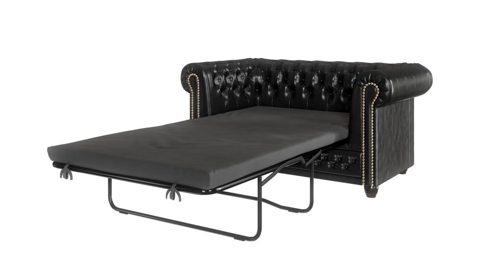 Canapé Chesterfield 2 places avec fonction lit en cuir végan, noir
