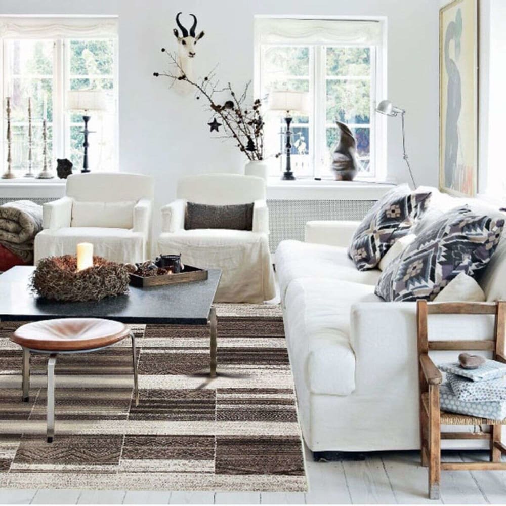 Tapis toucher laineux à motifs carrés et scandinaves beige 133x190 — vue 3