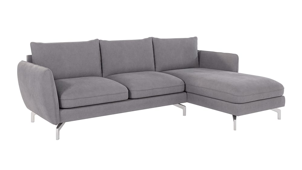 Canapé d’angle en microfibre avec pieds en métal argenté
