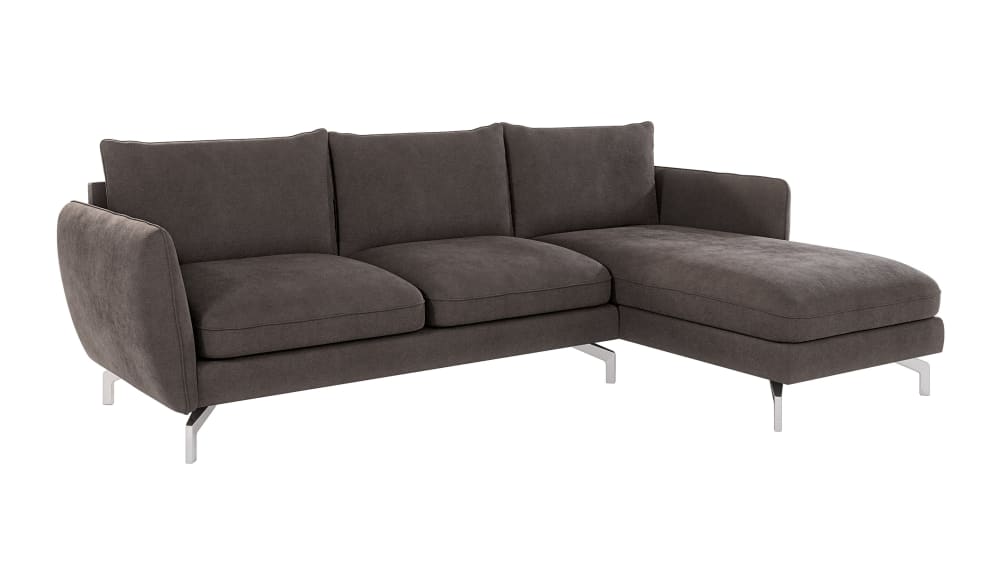 Canapé d’angle en microfibre avec pieds en métal argenté