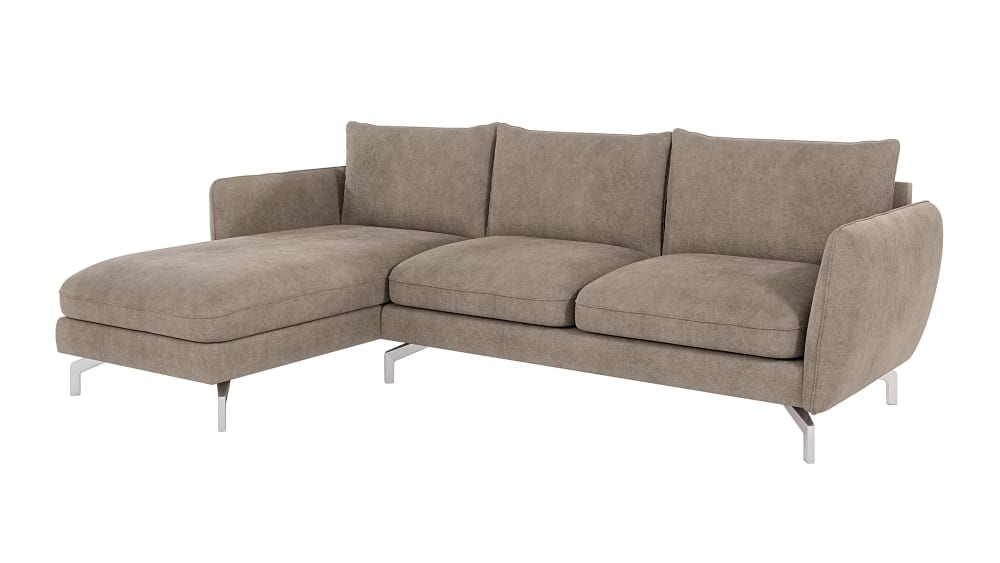 Canapé d’angle en microfibre avec pieds en métal argenté