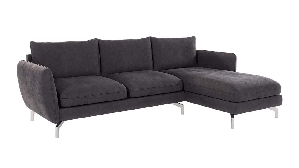 Canapé d’angle en microfibre avec pieds en métal argenté