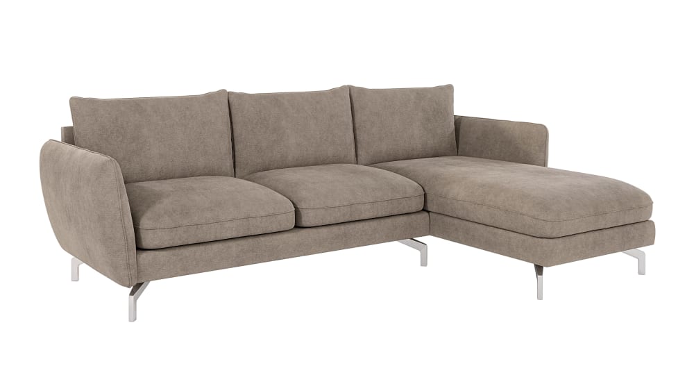 Canapé d’angle en microfibre avec pieds en métal argenté