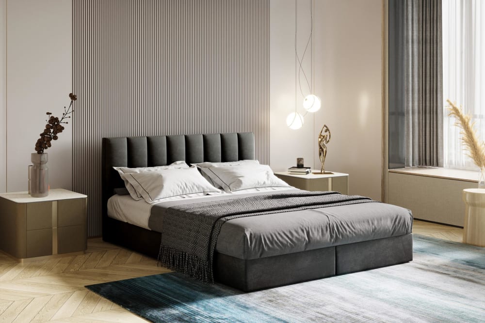 Ensemble sommier et matelas en velours gris foncé 160x200 - Maisons du Monde