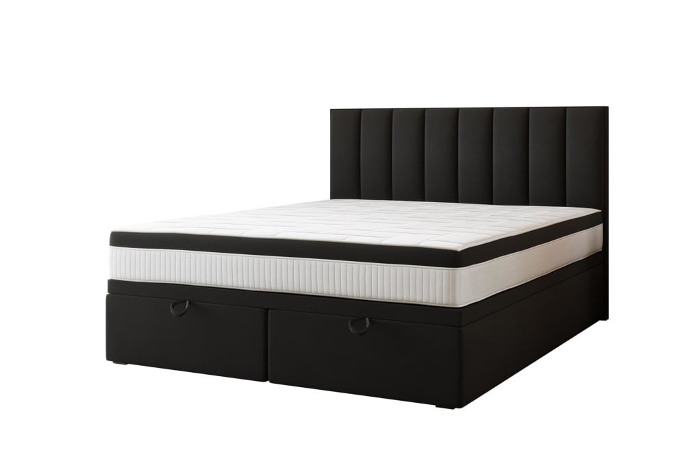 Trada Boxspringbett 160x200 mit Bettkasten und Matratze Schwarz Samt