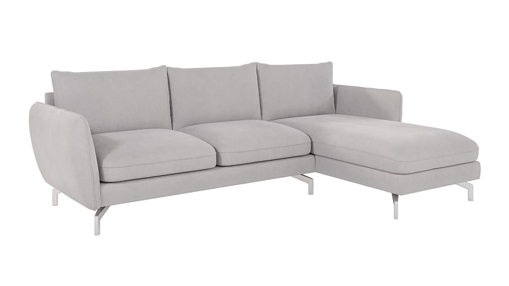 Canapé d’angle en microfibre avec pieds en métal argenté