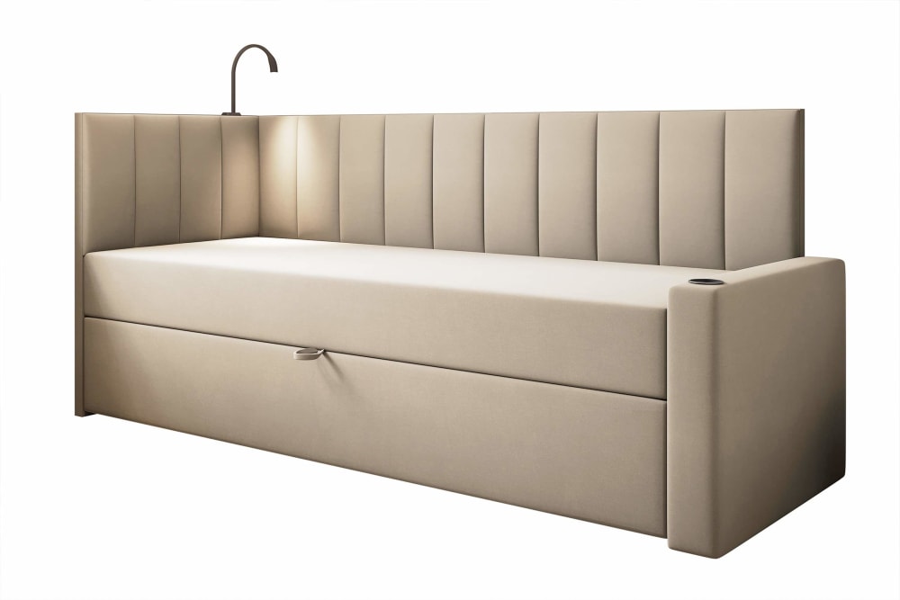 Lit en velours beige 90x200 Lit en velours beige 90x200