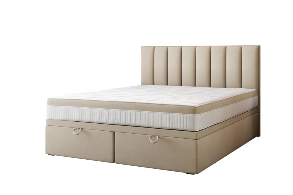 Trada Boxspringbett 140x200 mit Bettkasten und Matratze Beige Samt