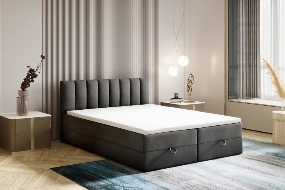 Ensemble sommier et matelas en velours gris foncé 200x200 - Maisons du Monde