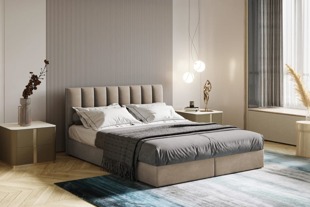 Ensemble sommier et matelas en velours beige 140x200 - Maisons du Monde