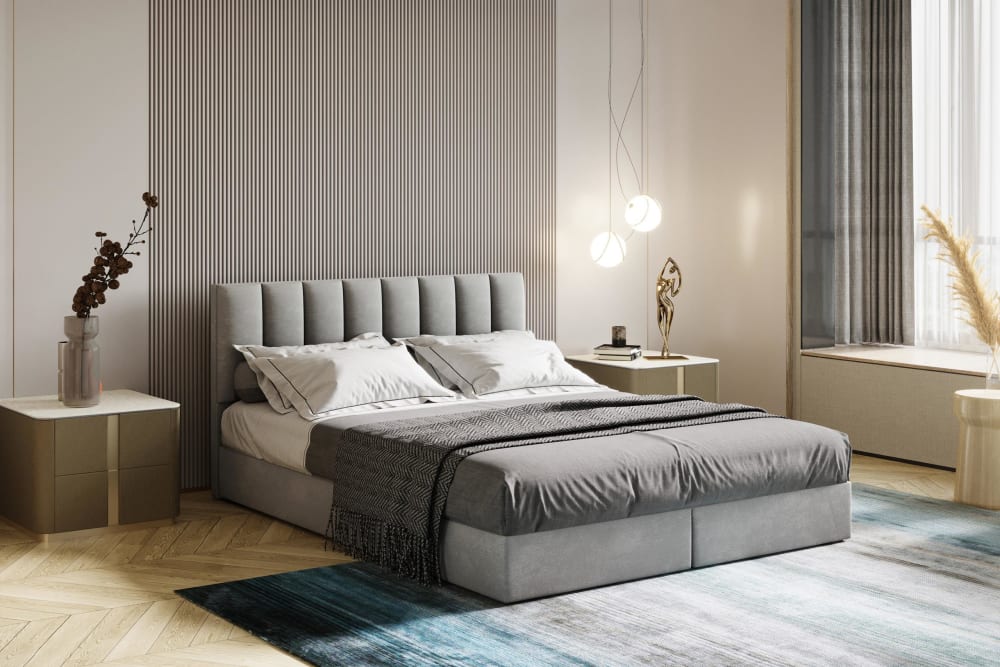 Ensemble sommier et matelas en velours gris clair 180x200 - Maisons du Monde