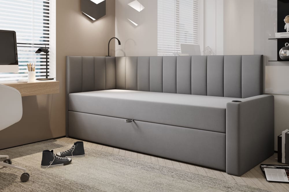 Lit en velours gris 90x200 - Maisons du Monde