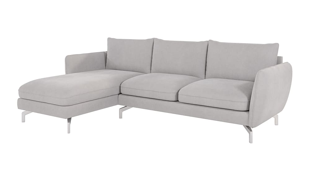 Canapé d’angle en microfibre avec pieds en métal argenté