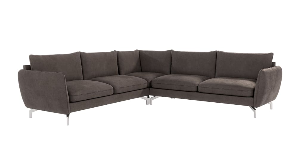 Canapé d’angle en microfibre avec pieds en métal argenté