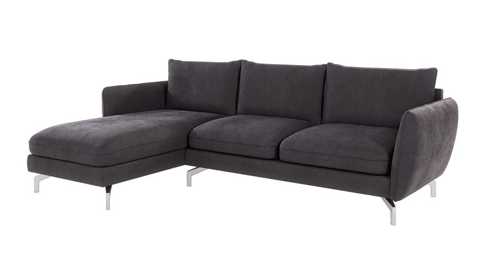 Canapé d’angle en microfibre avec pieds en métal argenté