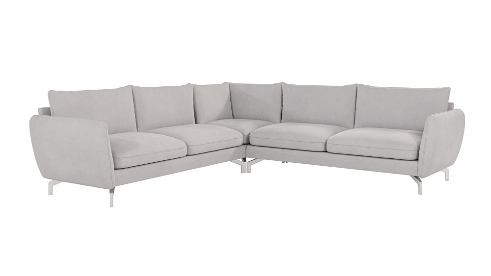 Canapé d’angle en microfibre avec pieds en métal argenté