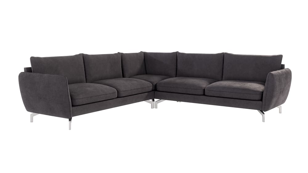Canapé d’angle en microfibre avec pieds en métal argenté