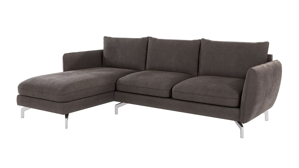 Canapé d’angle en microfibre avec pieds en métal argenté