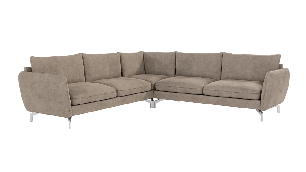 Canapé d’angle en microfibre avec pieds en métal argenté
