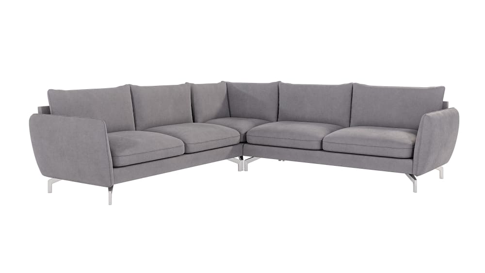 Canapé d’angle en microfibre avec pieds en métal argenté